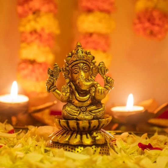 Kamal Ganesh Idol | 100% Pure Brass | Antique Finish