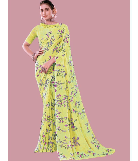 Bhuwal Fashion - Yellow Georgette Saree With Blouse Piece (Pack of 1) - Yellow