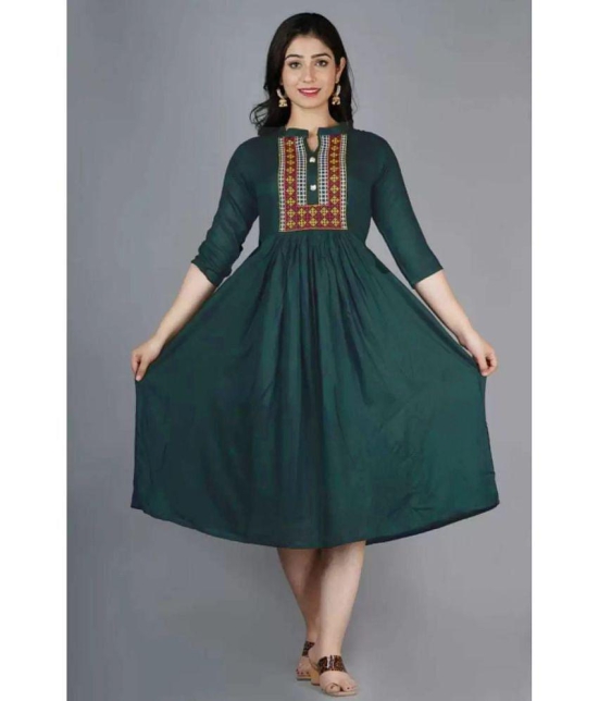 OFLINE SELCTION - Green Cotton Blend Women's Anarkali Kurti ( Pack of 1 ) - None