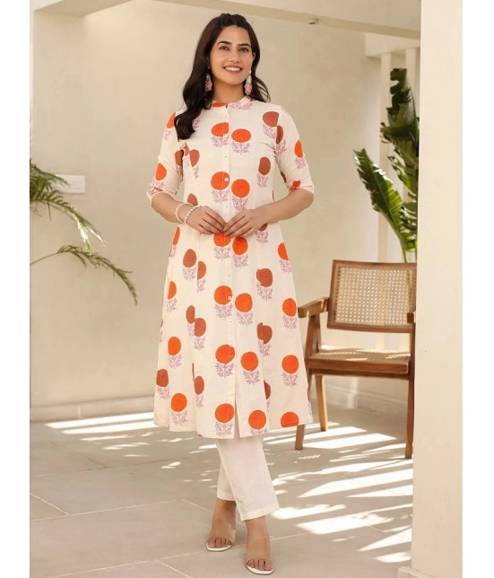 AMIRAS INDIAN ETHNICWEAR Cotton Flex Printed A-line Womens Kurti - Orange ( Pack of 1 ) - None