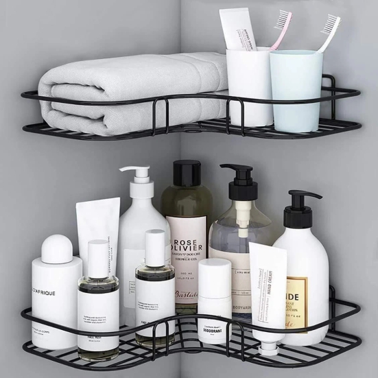 Uttamrobotics Corner Rack-Stainless Steel Self Adhesive Bathroom Shelf Corner Rack for Kitchen & Bathroom Shelves Bathroom