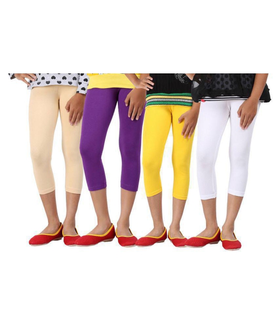 YELLOW,PURPLE AND WHITE COLOURS CAPRI LEGGINGS FOR GIRLS - 13-14 Years