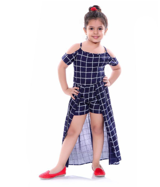 Naughty Ninos Girls Navy Blue Checked Fit and Flare Dress - None