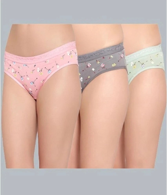 Bruchi Club Multi Color Hipster Panty Cotton Printed Womens Hipster ( Pack of 3 ) - None