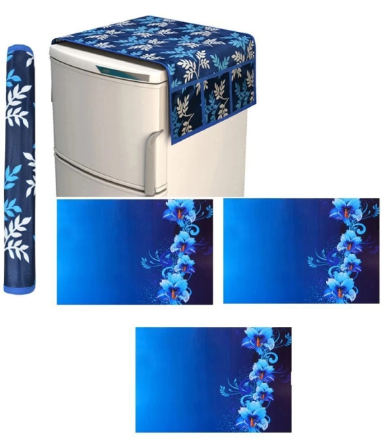 Fabolic Polyester Floral Fridge Mat & Cover ( 93 53 ) Pack of 5 - Blue - Blue