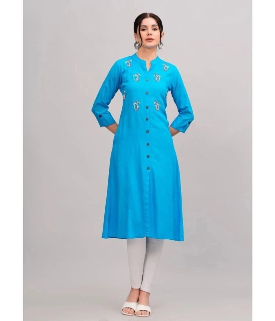 MAUKA Rayon Embellished Front Slit Womens Kurti - Blue ( Pack of 1 ) - None