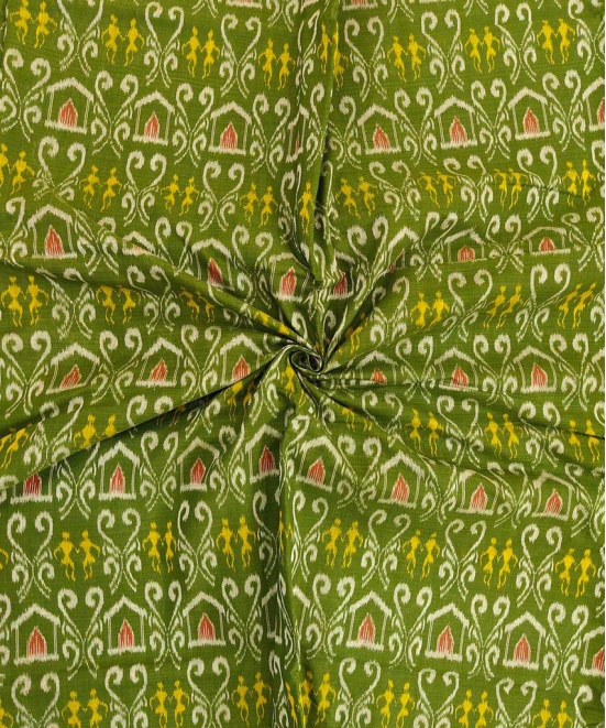 2.5m Green Sambalpuri Handwoven Single Ikat Shirting Materials