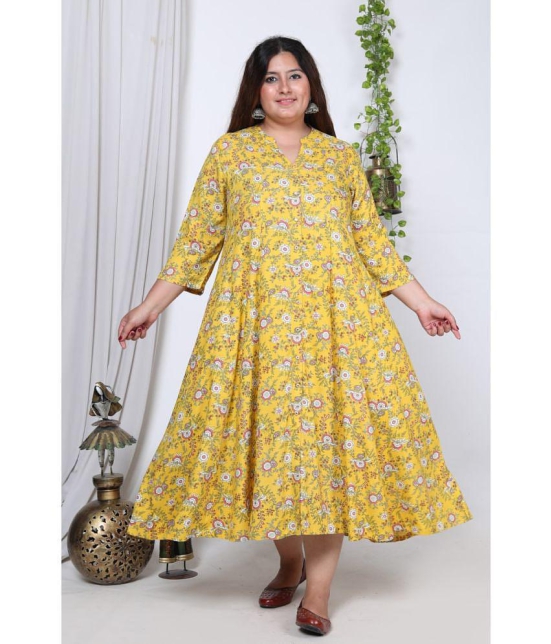 Swasti Cotton Blend Printed Anarkali Womens Kurti - Yellow ( Pack of 1 ) - None