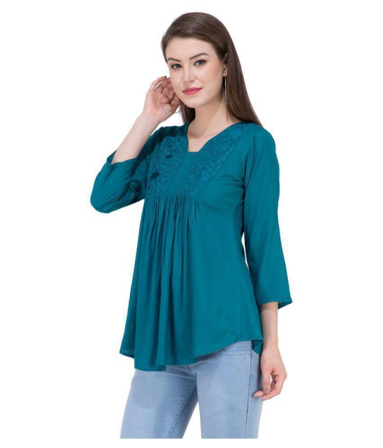 SAAKAA - Blue Rayon Women's A-Line Top ( Pack of 1 ) - XS