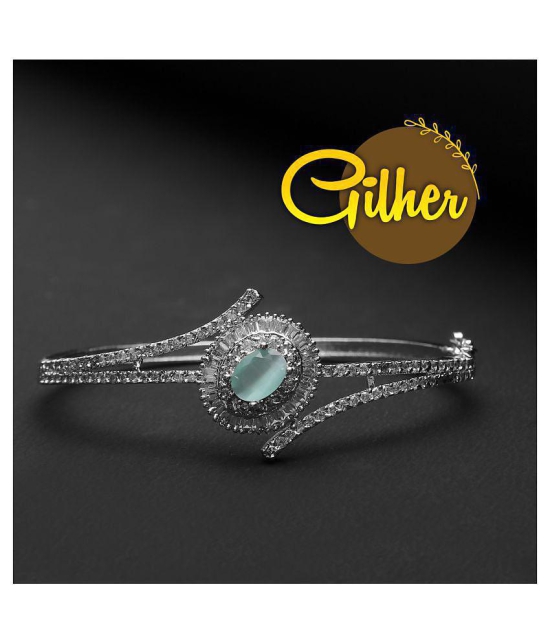 Gilher Fancy American Diamond Mint Stone Bracelet With Side Open Lock For Women And Girls - None