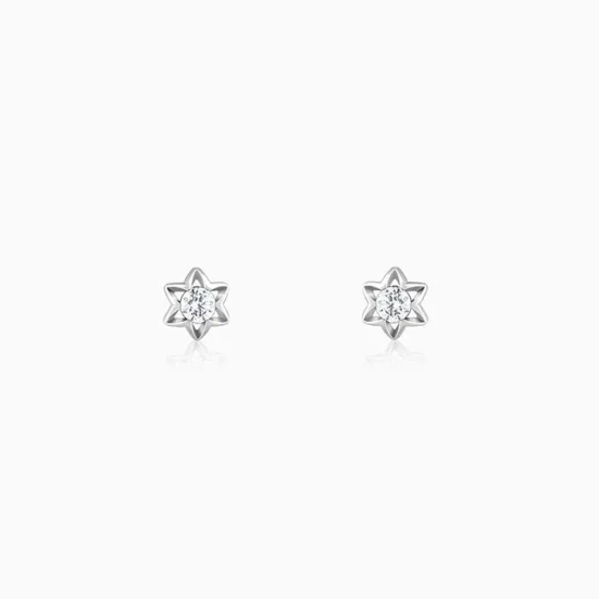 Silver Flower Star Stud Earrings