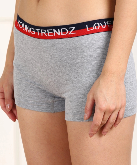 Young Trendz Women Love Elastic Boy  Short Grey Panty-XS / Grey