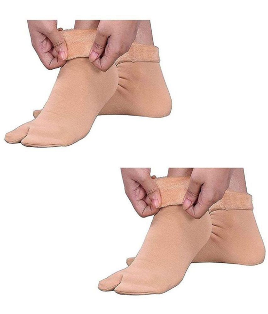 THRIFTKART - Beige Polyester Womens Thumb Socks ( Pack of 2 ) - None