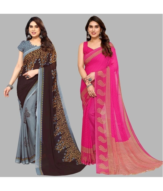 Kashvi Sarees Georgette Printed Saree With Blouse Piece - Multicolour ( Pack of 2 ) - Multicolour