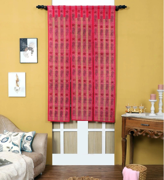 Three Panel Bamboo Curtain - Pink-10 ft length