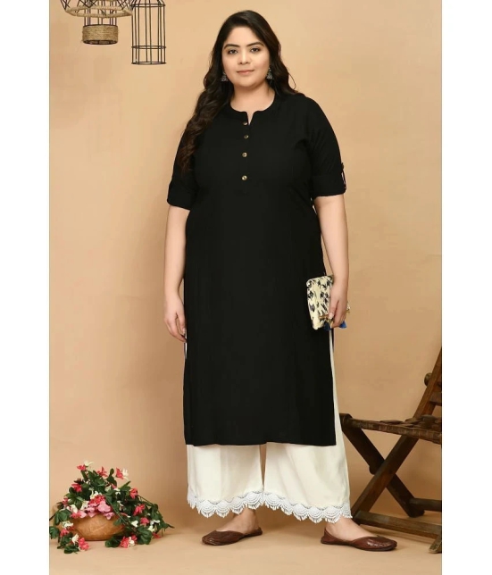 PrettyPlus by Desinoor.com Rayon Solid Straight Womens Kurti - Black ( Pack of 1 ) - None