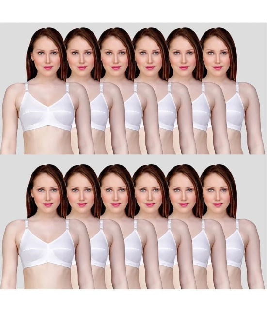 TCG - White Cotton Non Padded Womens Everyday Bra ( Pack of 12 ) - None