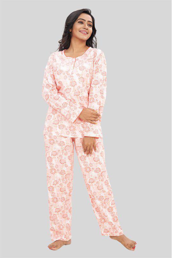 Women Full Sleeves Knit Cotton Pyjama Set-XL