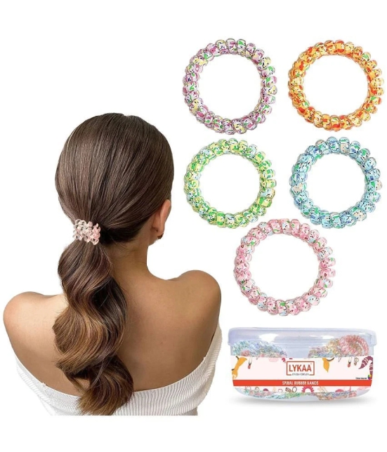 Lykaa Spiral Hair Ties For Thick Hair, Hair Coils Waterproof Ponytail Holders - 5 Pcs (Multicolor) - Multi