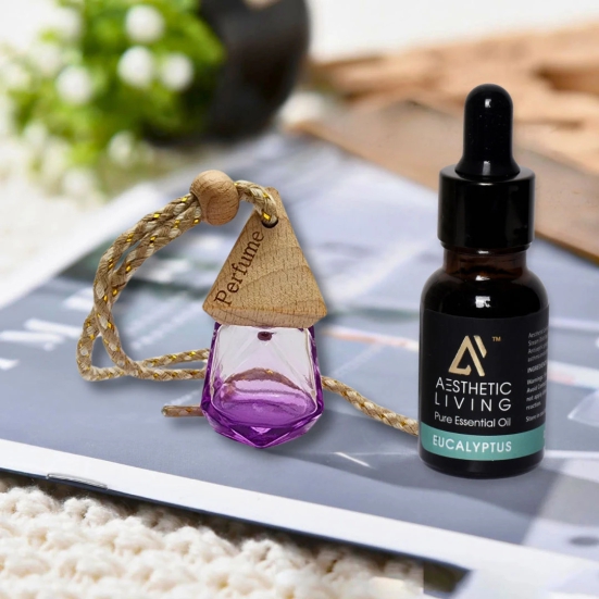 Aesthetic Living Car Aromatizer Diffuser Bottle with Essential Oil (Crystal Colored Transparent Combo- 8 ml + Eucalyptus Essential Oil, 15 ml)