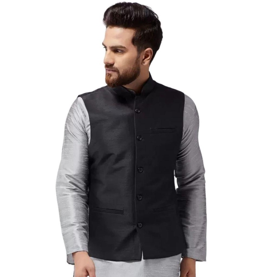 Banity Bey Men's Silk Blend Black Designer Ethnic Nehru Jacket/Modi Jacket/Waistcoat