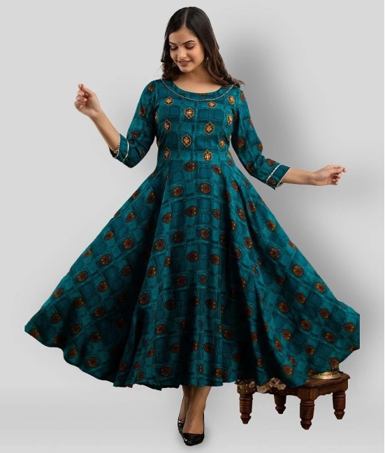 Lee Moda - Turquoise Rayon Womens Anarkali Kurti ( Pack of 1 ) - XL