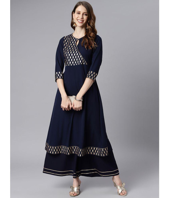 Janasya - Navy Crepe Women''s Double Layered Kurti ( Pack of 1 ) - 3XL