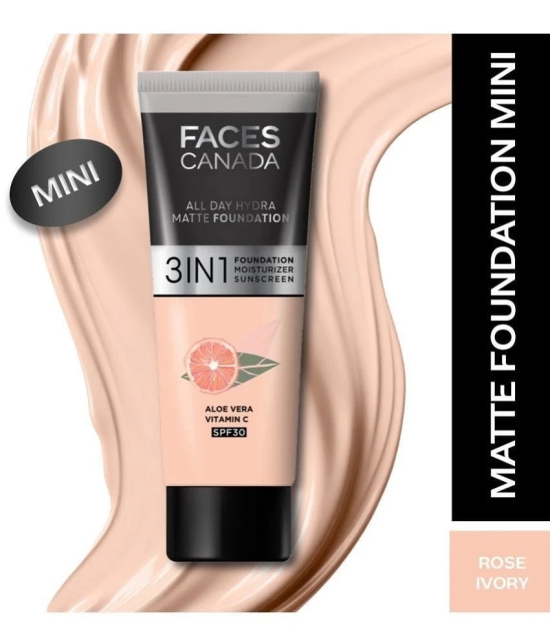 FACES CANADA Hydra Matte Foundation Mini 3-in-1 Foundation + Moisturizer + SPF 30 Rose Ivory, 15ml