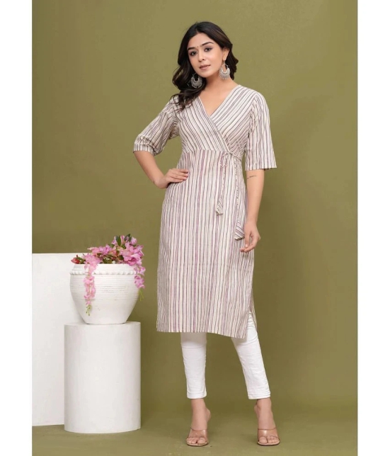 Glorious Cotton Striped Angrakha Womens Kurti - Beige ( Pack of 1 ) - None