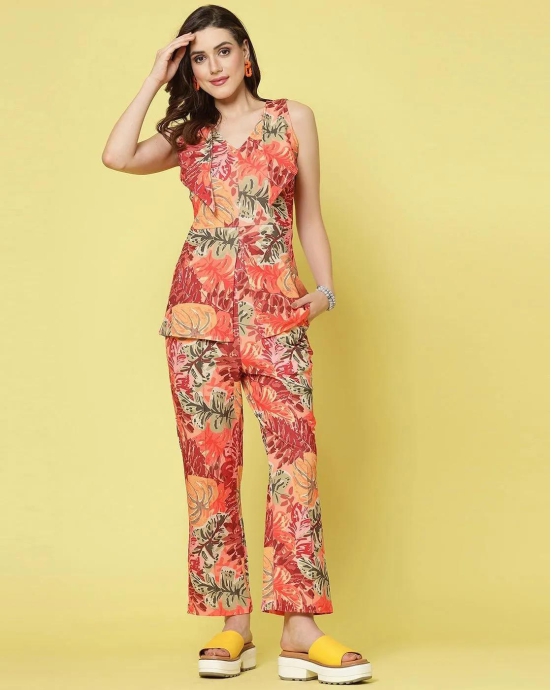 Women Co-ord Set Printed Sleeveless Top and Full Length Trouser Pant-L-38
