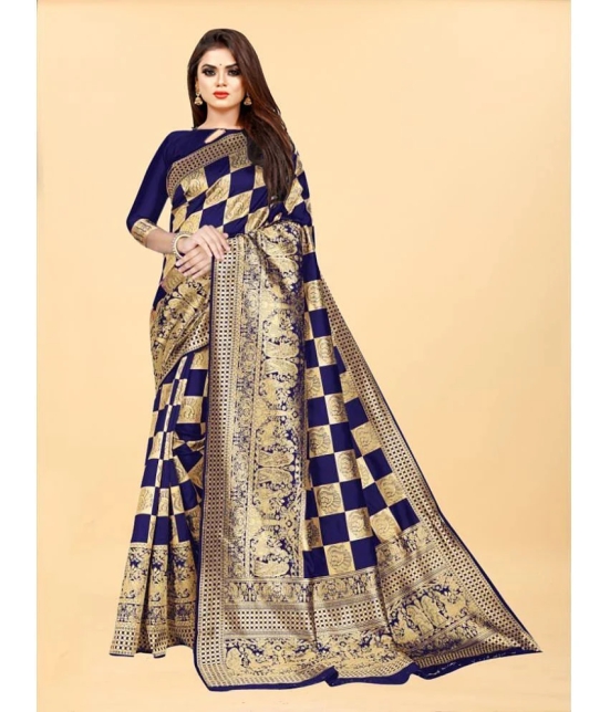 Gazal Fashions - Blue Banarasi Silk Saree With Blouse Piece ( Pack of 1 ) - Blue