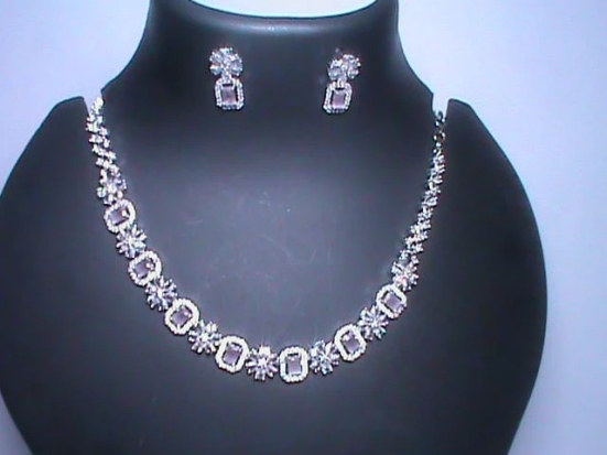 Stunning Cubic Zirconia Tennis Necklace and Stud Earrings Set in White Gold