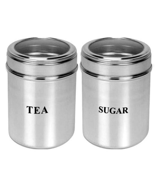 Dynore Steel Tea/Coffee/Sugar Container Set of 2 - Silver