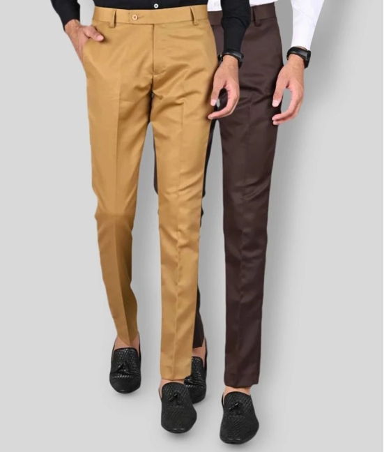 MANCREW - Brown Polycotton Slim - Fit Mens Formal Pants ( Pack of 2 ) - None