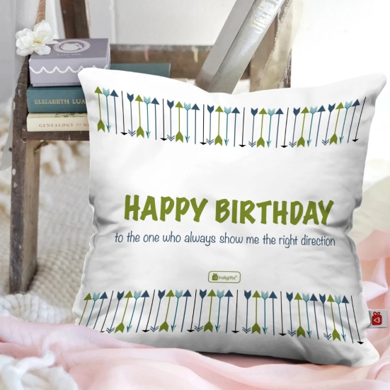 Indigifts Cute Birthday Gift for Girl/ Boy/ Friend Birthday Wishes Printed Satin Cushion Cover 12 x 12 Inch with filler - Unique Birthday Gift for Boyfriend, Girlfriend