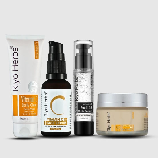 Vitamin C Facewash, Vitamin C Face Serum, Vitamin C Gel Cream & Snail Mucin Combo