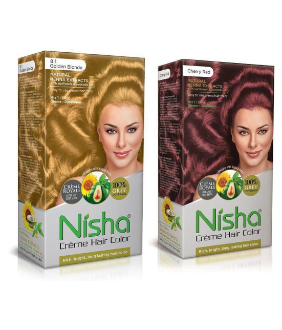 Nisha Cream Hair Color Grey Coverage Permanent Hair Color Golden Blonde and Cherry Red 150 mL Pack of 2