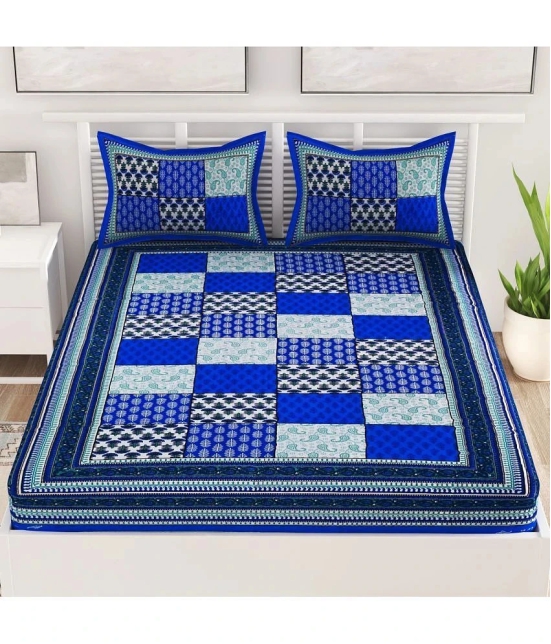 unique choice Cotton Abstract Printed Double Bedsheet with 2 Pillow Covers - Blue - Blue