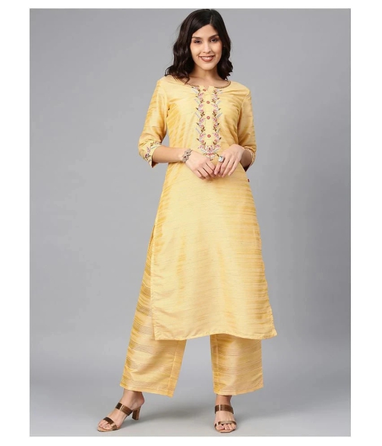 Alena Yellow Polyester Straight Kurti - S