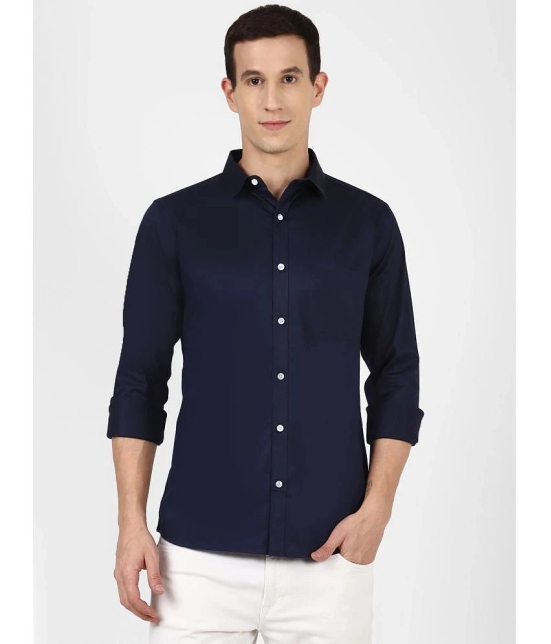 UrbanMark Mens 100% Cotton Full Sleeves Slim Fit All Over Solid Casual Shirt-Navy - None