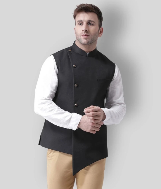 Hangup Black Cotton Blend Nehru Jacket - None