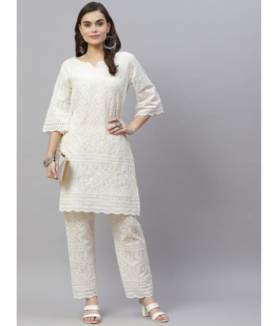 miravan - White Straight Cotton Women's Stitched Salwar Suit ( Pack of 1 ) - None