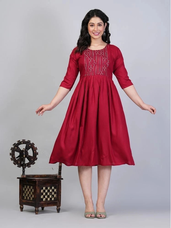 RIAANA Rayon Embroidered Anarkali Womens Kurti - Maroon ( Pack of 1 ) - None