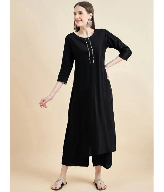 AUSTIN WOOD Polyester Solid Straight Womens Kurti - Black ( Pack of 1 ) - None