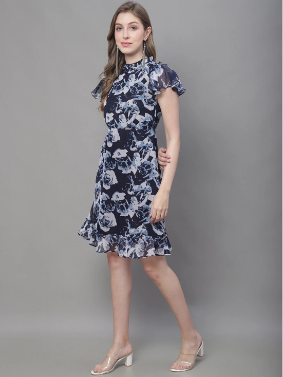 MINI & MING Floral Printed High Neck Georgette A-Line Dress