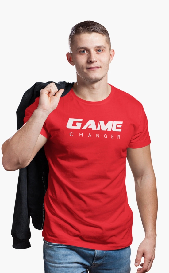 Mens Round Neck GAME CHANGER T-Shirt-Red / L