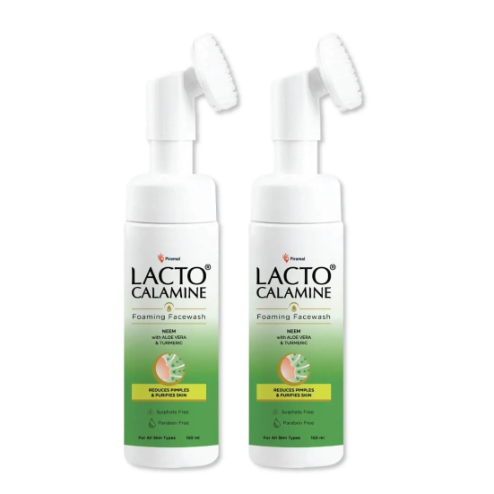 Lacto Calamine Neem Aloe Turmeric Foaming Face wash| Reduces pimples| Purifies skin| With Built-in foaming Brush|Sulphate free face wash|Paraben Free| 150 ml Pack of 2 x 150 ml