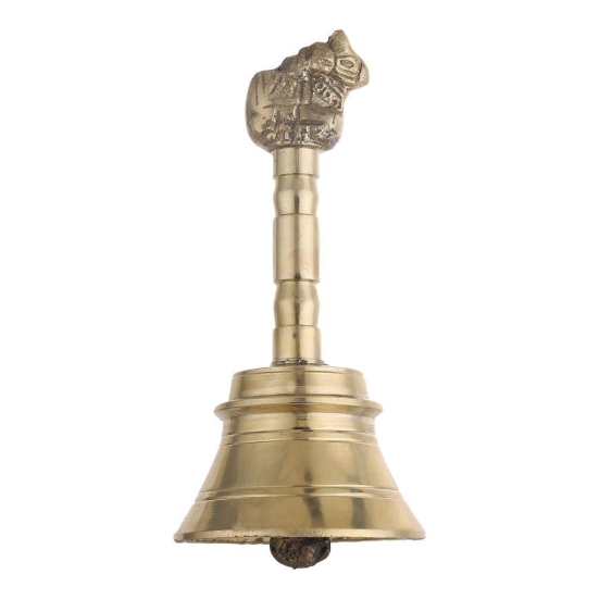 DOKCHAN Handcrafted Pure Brass Puja Bell with Nandi GAI Sitting Handle for Temple Brass Pooja Bell