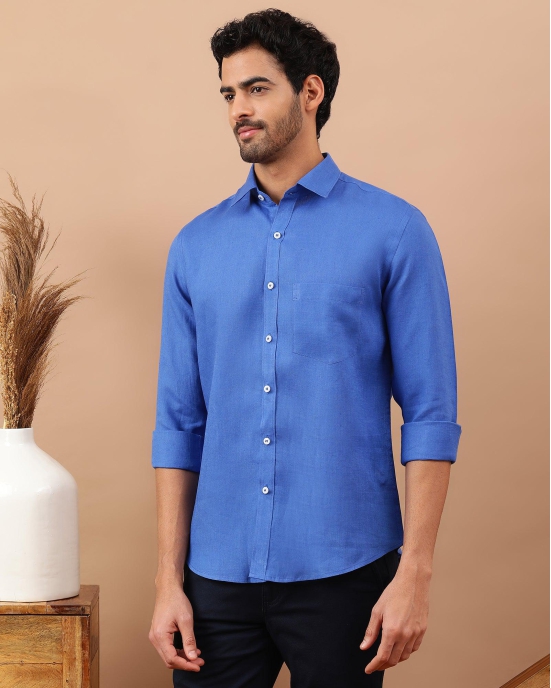 Egyptian Blue Men Linen Shirt M