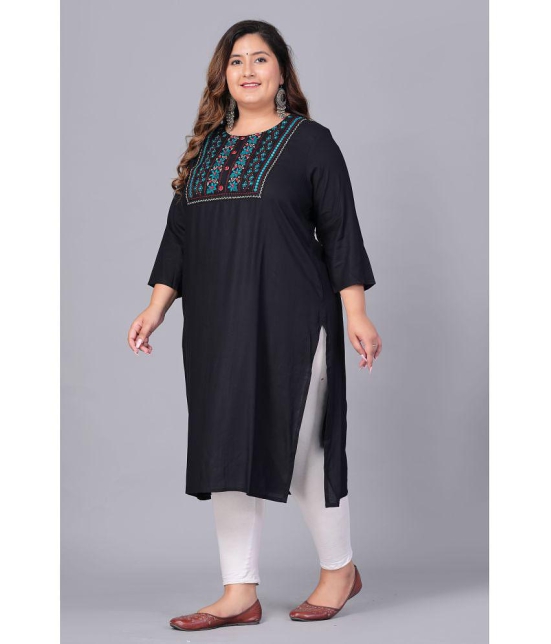 Preksha Rayon Embroidered Straight Women's Kurti - Black ( Pack of 1 ) - None